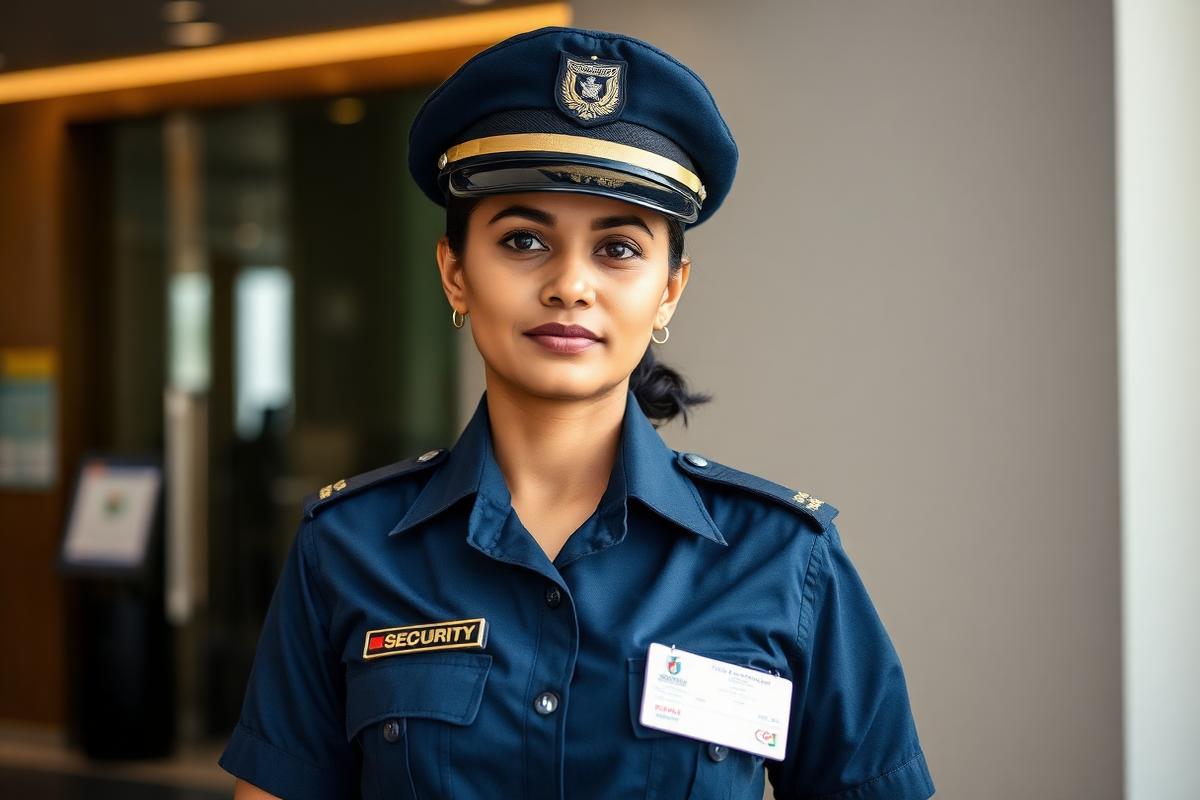 Female Security Guard — SARASPRO trained personnel on duty in Pune, Maharashtra